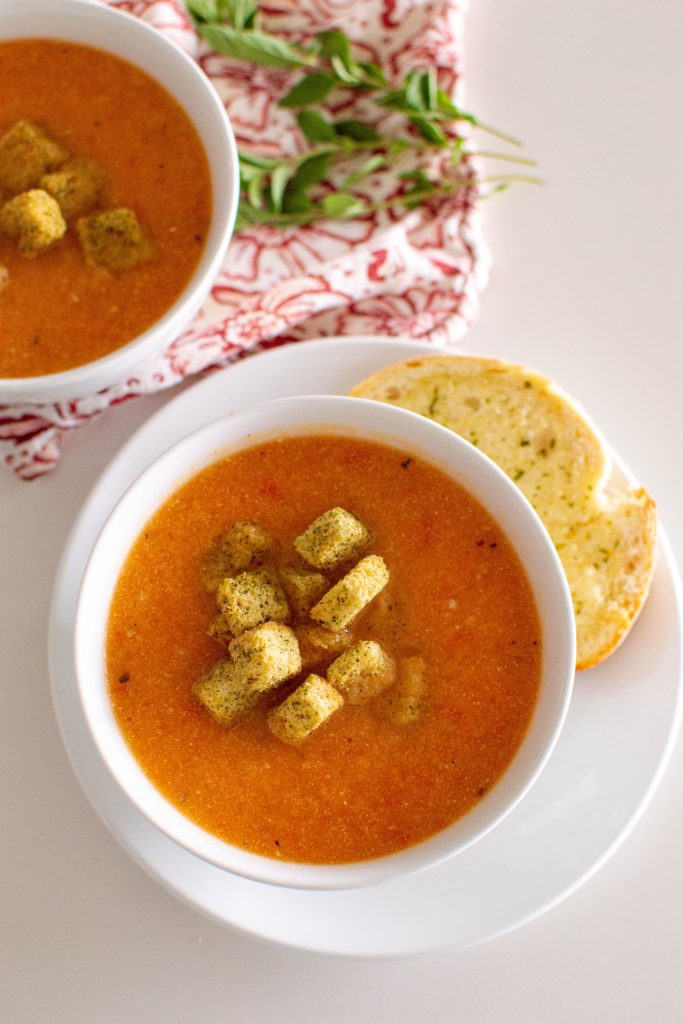 This recipe for roasted garlic and tomato soup requires minimal ingredients, but packs maximum taste. You’ll never go back to canned soups once you try this homemade rendition.