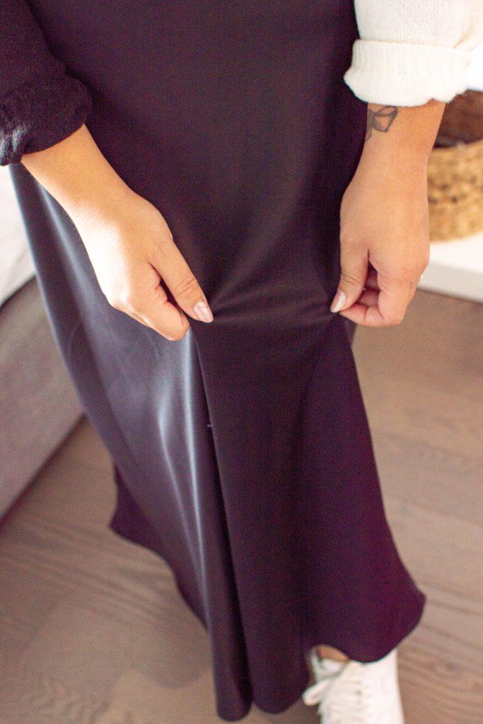 This satin skirt from Reitmans is absolutely gorgeous! It can be dressed up or down, and it is so comfortable - it's the perfect piece for hosting your next holiday party!