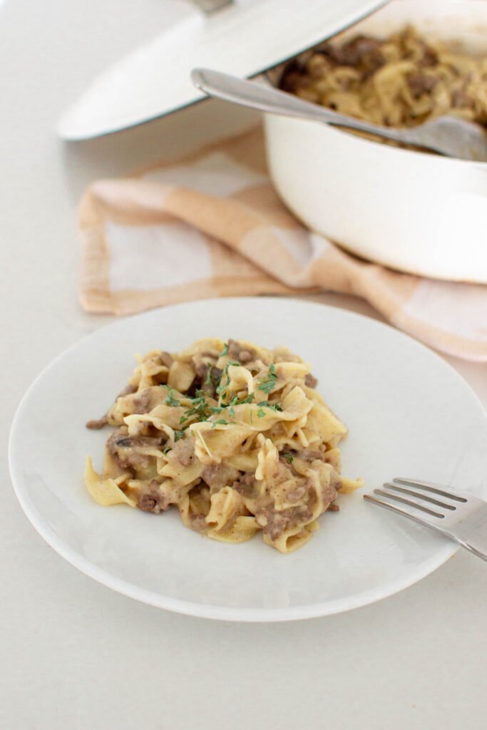 Make a traditional beef stroganoff dinner using only one pot for minimal clean up!