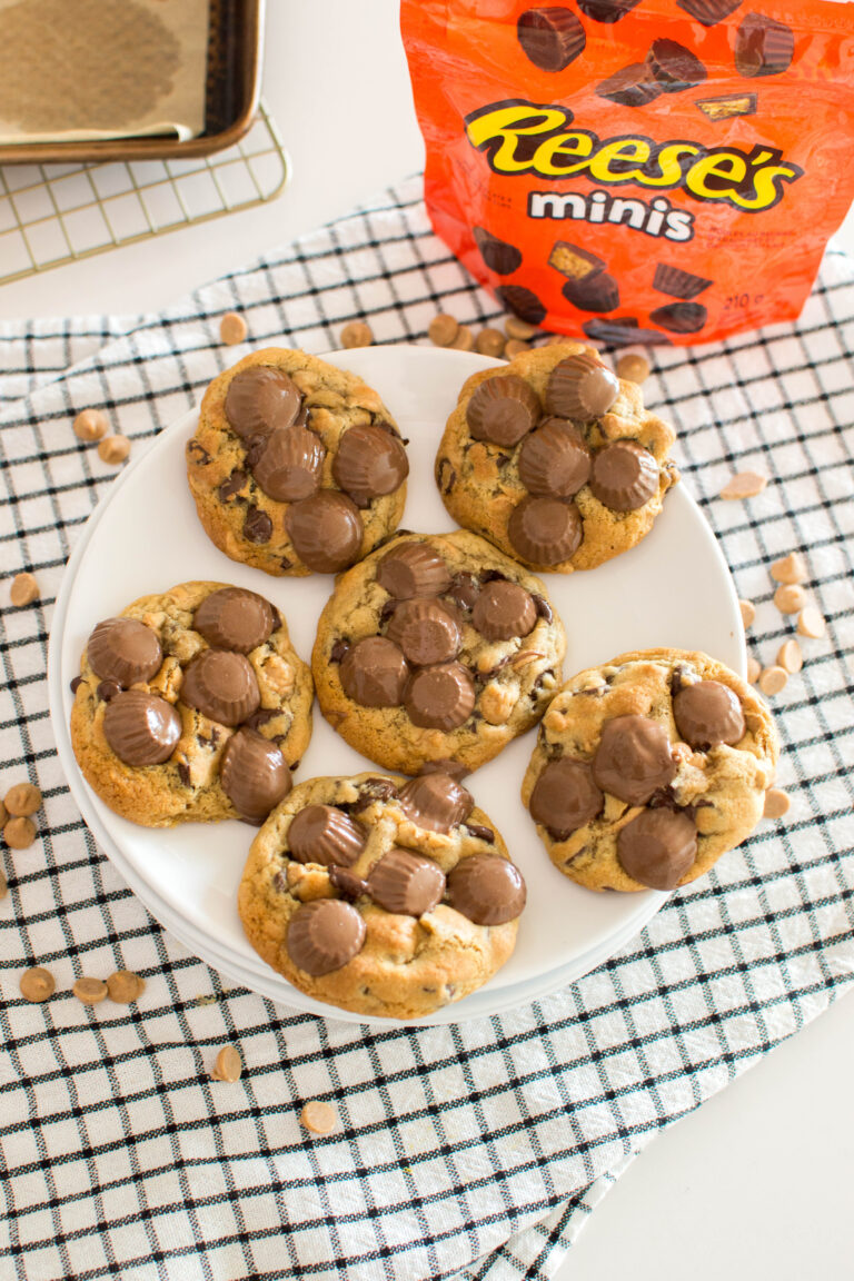 Chocolate and Peanut Butter Chip Cookies served on a white plate