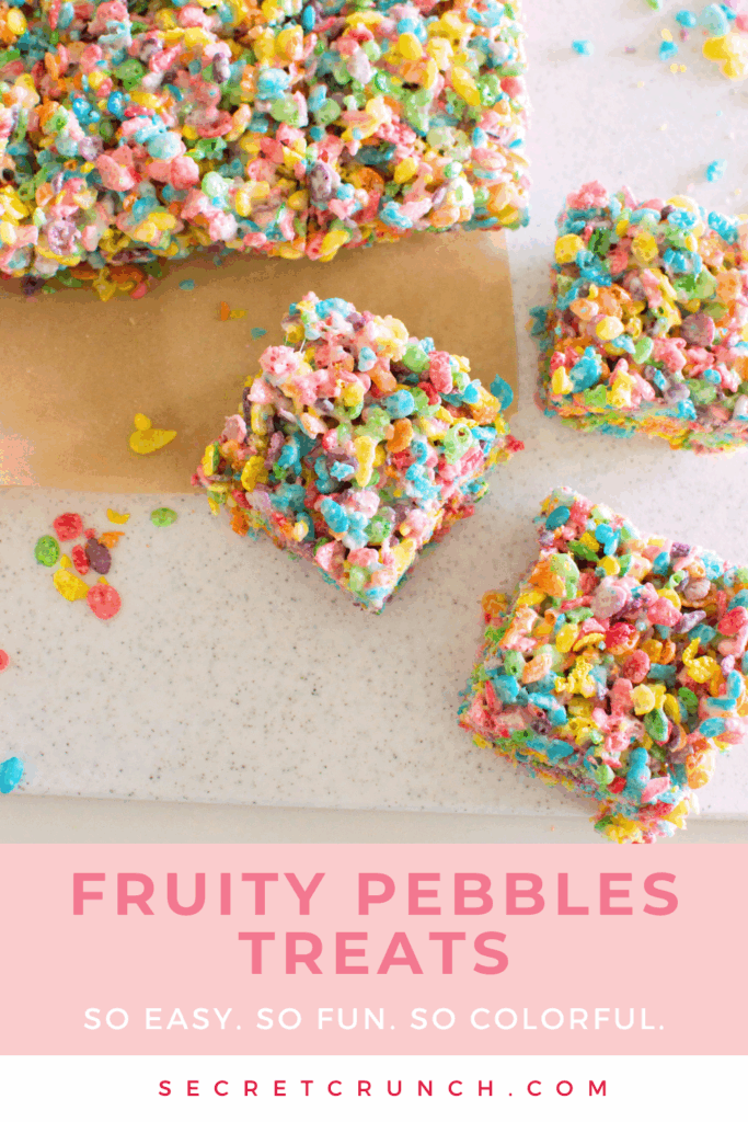 Make dessert fun with this easy Fruity Pebbles Treats recipe! Just a few ingredients for a chewy, rainbow-bright snack that everyone will want seconds of.
