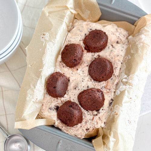 Bird's eye view of No Churn Brownie Ice Cream