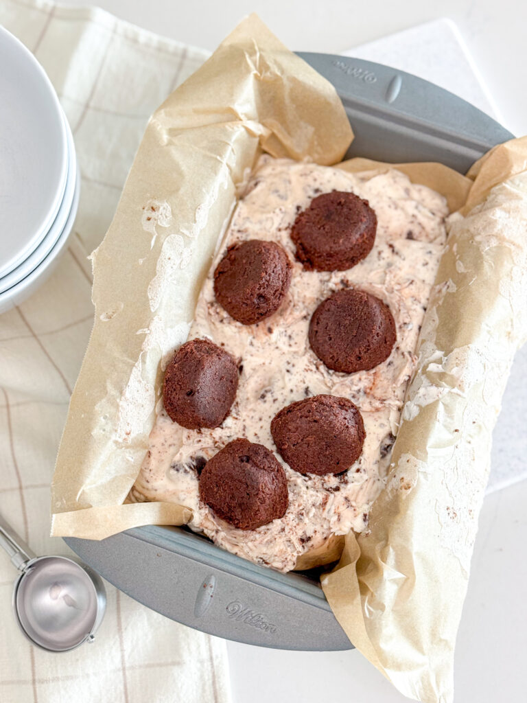 Bird's eye view of No Churn Brownie Ice Cream
