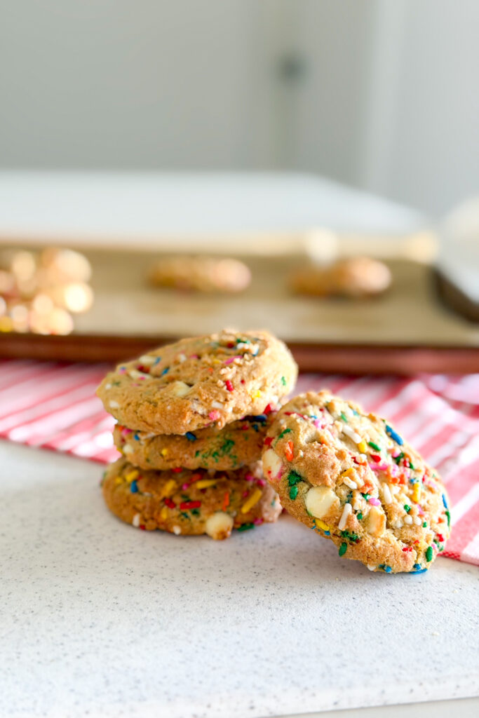 A close up of a pile of birthday cake cookies