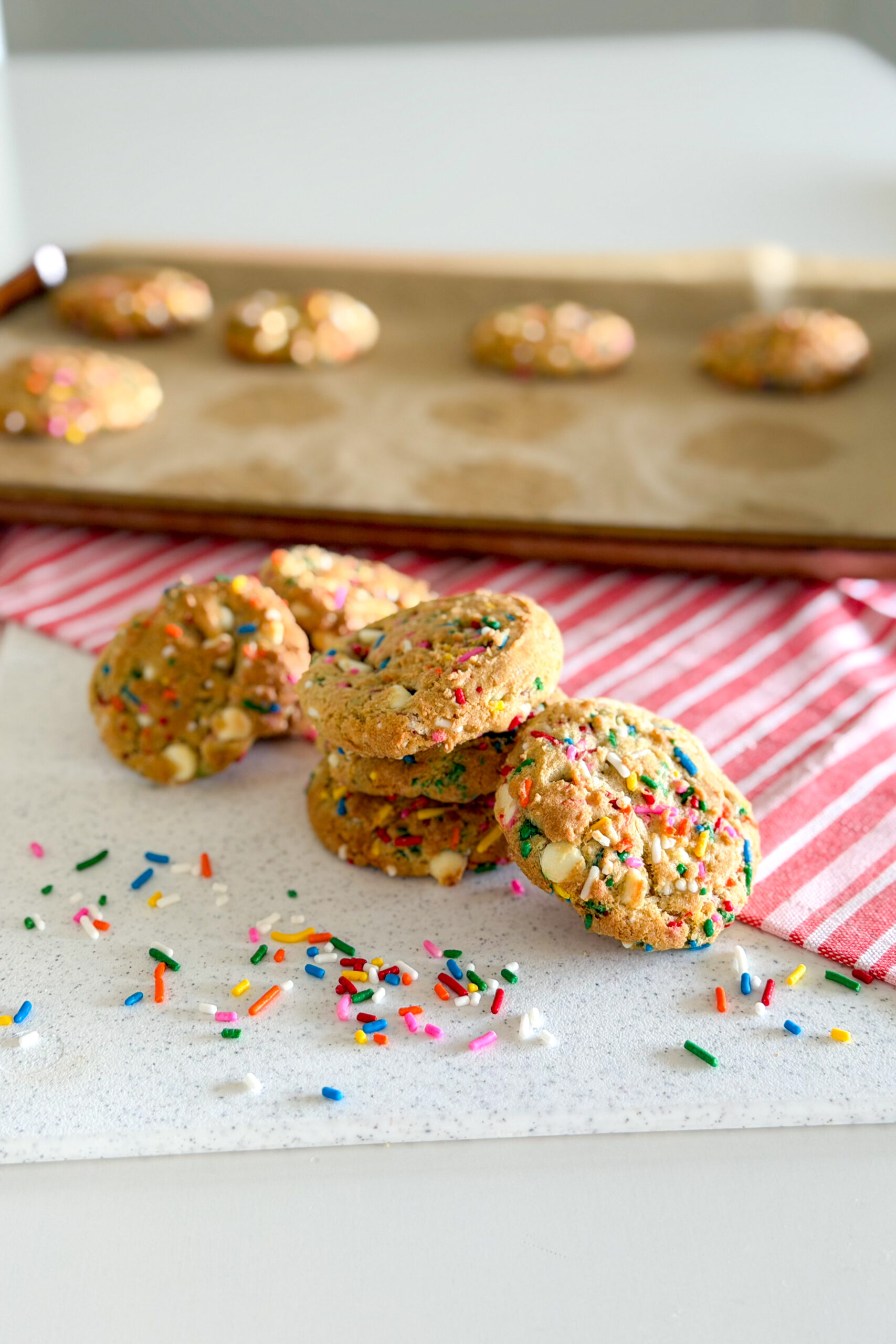 A close up of a pile of birthday cake cookies