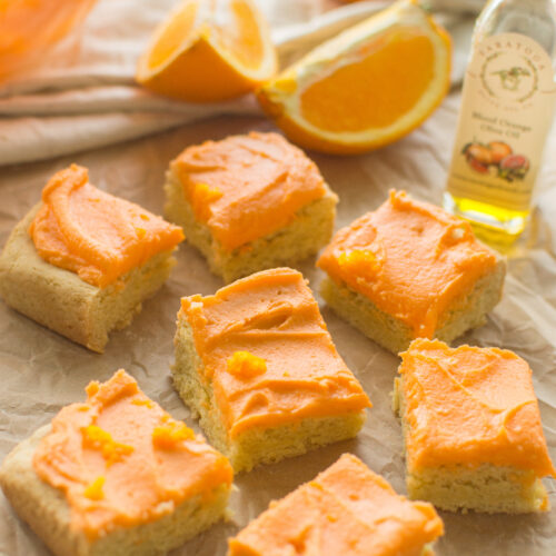 Close-up of soft and chewy Orange Creamsicle Cookie Bars