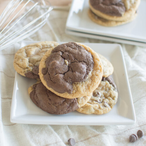 bakery-style marbled chocolate and vanilla cookies stacked together