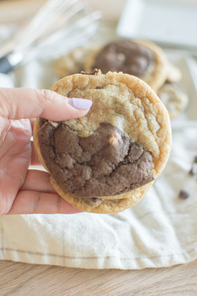 Gooey half chocolate half vanilla cookie