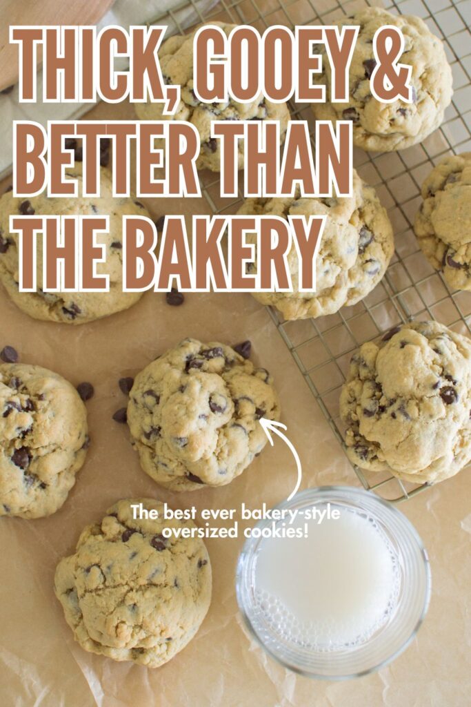 Learn how to make thick bakery-style chocolate chip cookies at home. These giant cookies have chewy centers, golden edges, and are packed with chocolate chips in every bite.