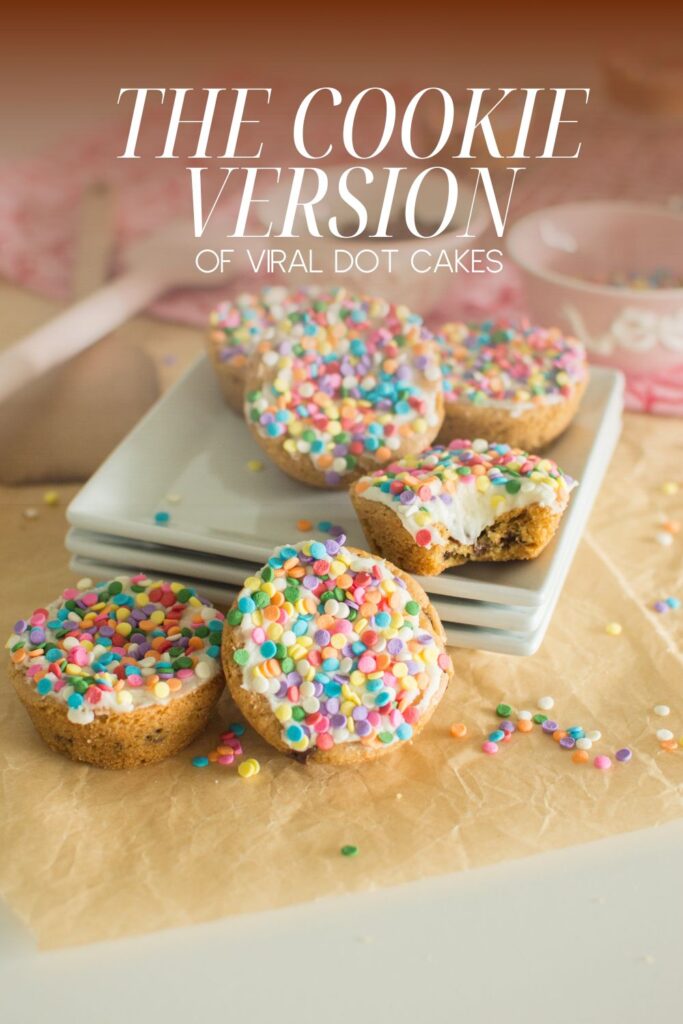 Love the viral Dot Cake trend? These Dot Cake Cookies are made with soft chocolate chip cookie cups, creamy buttercream, and rainbow sprinkles. They're fun, colorful, and perfect for birthdays, parties, and bake sales.