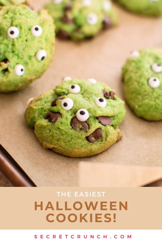 Looking for a fun Halloween cookie recipe? These soft chocolate chip Monster Cookies are colorful, festive, and so easy to decorate with candy eyes.